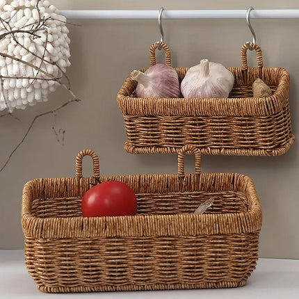 Wall-Mounted Rattan Style Hanging Storage Basket Kitchen Vegetable Fruit Basket
