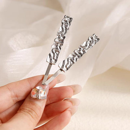 Metal One-word Clip Water Ripple Hair Clip Silver Cool Styling Tools Bangs Clips - Aimall