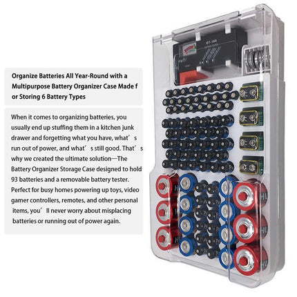 93 Slot Battery Storage Organizer Holder with Tester-Battery Caddy Rack Case Box - Aimall