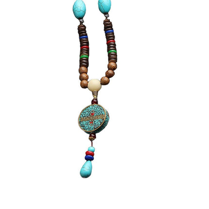 Retro Ethnic Style Pendant Sweater Chain Long Wooden Bead Necklace Fashion