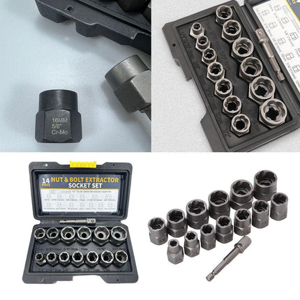15pcs Impact Damaged Bolt Nut Screw Remover Tool Kit Socket Threading Extractor