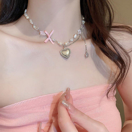 Pink Pentagram Love Pendant Necklace Sweet Jewellery Women Girls Cute Gift