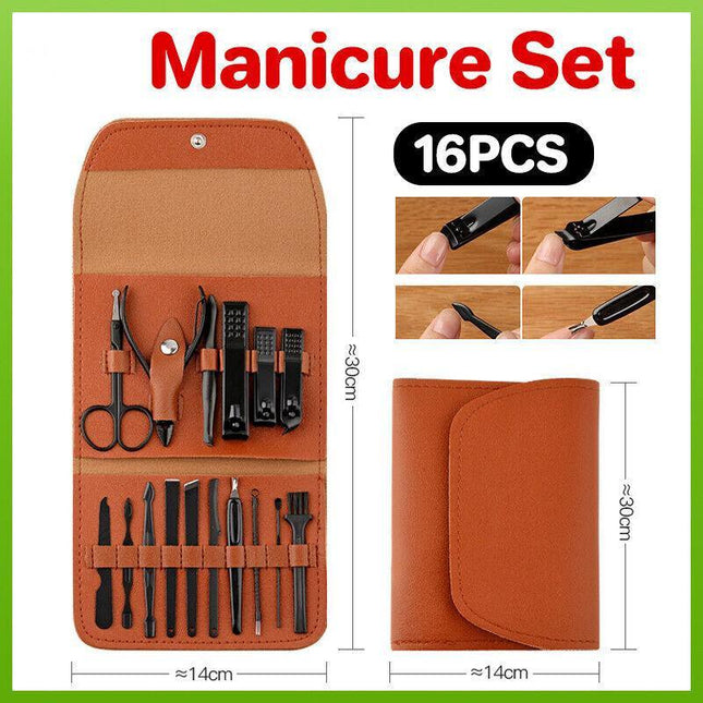 16PCS Manicure Pedicure Set Stainless Nail Trimming Kit Clipper Finger Care Tool - Aimall