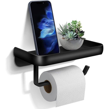 Wall Mounted Aluminum Toilet Paper Holder Non-perforated Tissue Cell Phone Shelf