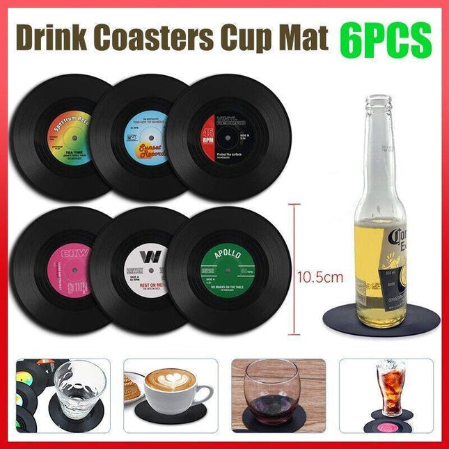 6X Vinyl Cd Cup Pad Drinks Mat Vintage Record Groovy Disk Coasters Tableplacemat - Aimall
