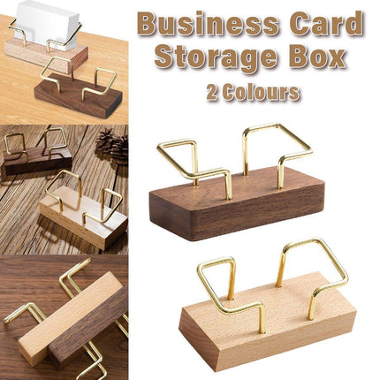 Business Card Holder Organizer Desk Display Stand Wooden Card Storage Box