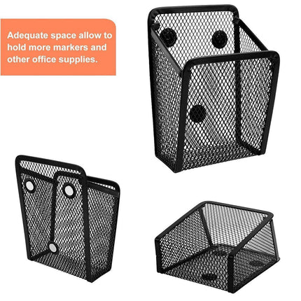 Metal Iron Mesh Pen Holder Magnetic Square Office Desk Storage Organizer Box