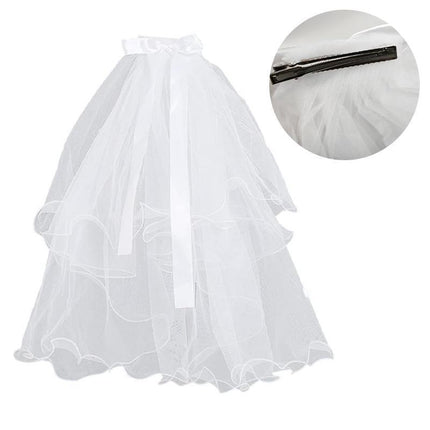 Bow Flower Girl Children Kids Hair Head Veil pearl with Lamp Flashing Wedding - Aimall