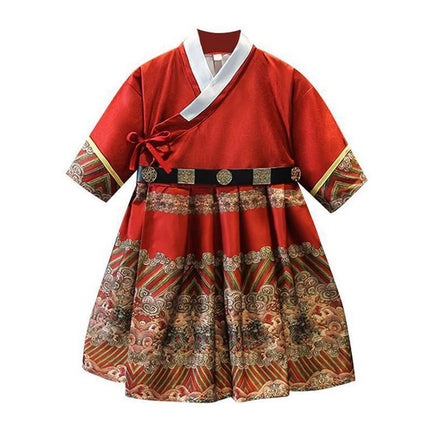 Red Hanfu Boys Girl Traditional Chinese Dress Clothes Ancient Children's Performance - Aimall