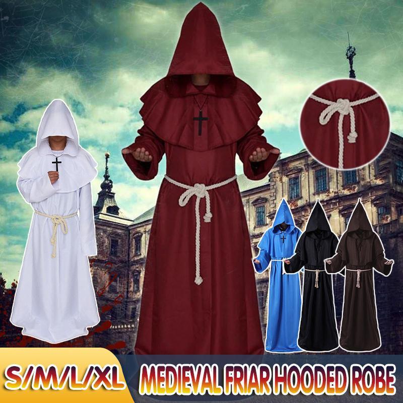 Friar's Robe Medieval Friar Hooded Robe Monk Cross Necklace Renaissance Cosplay Cos ...