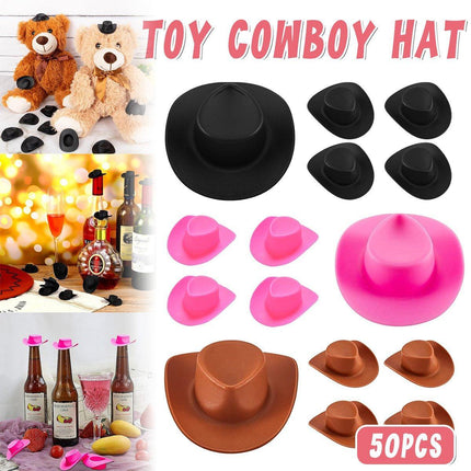 50PCS Mini Toy Cowboy Hats for Dolls Plastic Western Party Decoration Accessory
