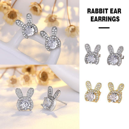 Silver Crystal Rabbit Ear Drop Dangle Earrings Women Fashion Jewelry Girl Gift - Aimall