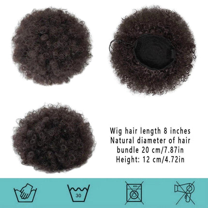 8 Inch Afro Wig Curly Ponytail Hairpiece Natural Puff Bun Hair Extension Black