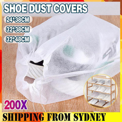 200X Protect Drawstring Clear Storage Bag Shoe Dust Covers Non-Woven Shoe Bags - Aimall