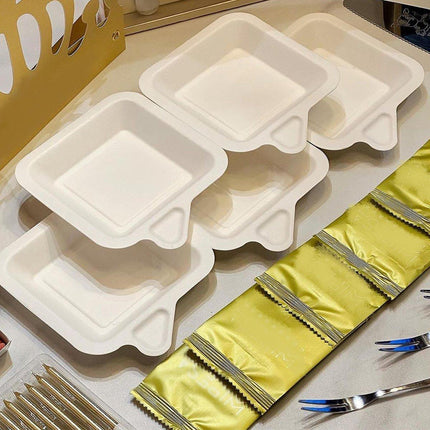 100PCS Degradable Paper Plates Thickened White Rectangular Cake Paper Plate