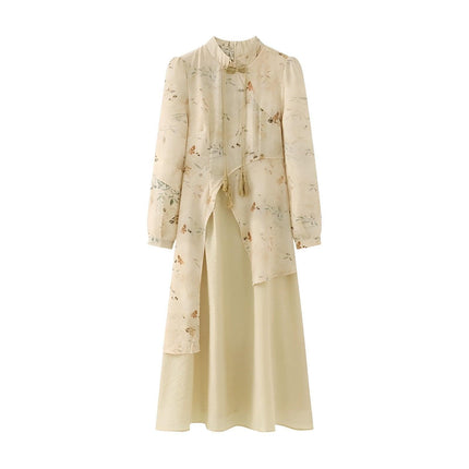 Women's Long Sleeve Cheongsam Vintage New Chinese Style Improved Long Dress - Aimall