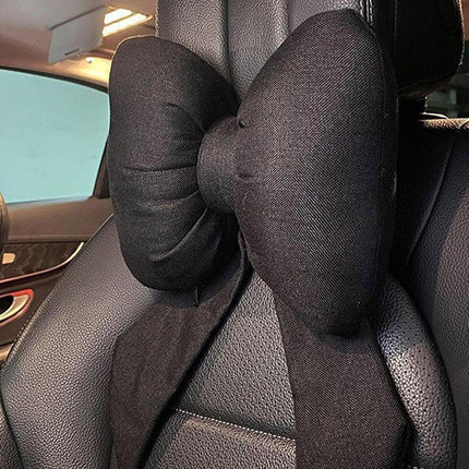 Soft Car Neck Pillow Cotton Linen Ribbon Bow Headrest Cushion Support Pillow