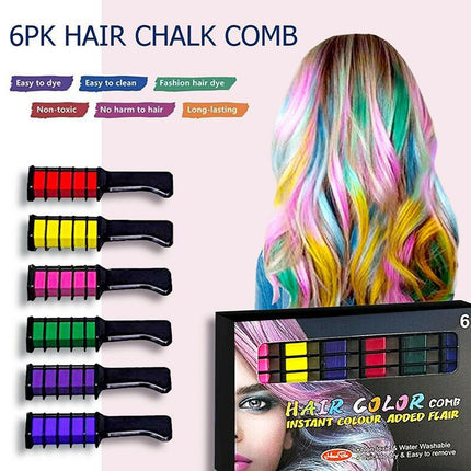 6 Colours Hair Chalk Comb Kit Washable Hair Dye Brush Kids Girls Party Temporary - Aimall