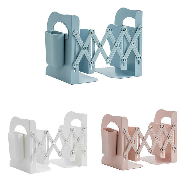 Adjustable Desktop Bookshelf Organizer With Pen Holder Folding Book Storage Rack