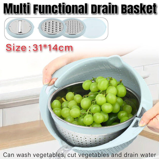 Stainless Steel Drainer Basket Double Layer Rotatable Dishwashing Fruit Basket