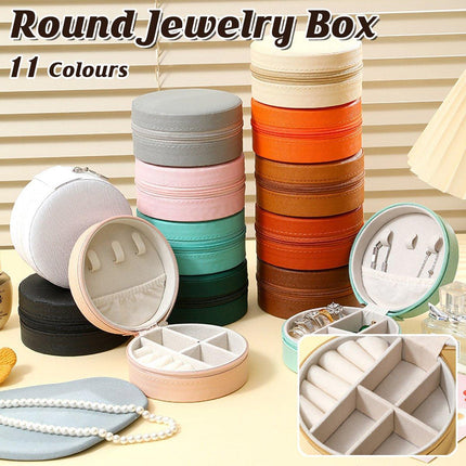 High End Round Jewelry Box Portable Travel Jewelry Storage Organizer Case Holder