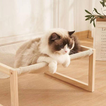 Comfortable Solid Pine Wood Pet Bed Raised Breathable Rectangular Cat Sleep
