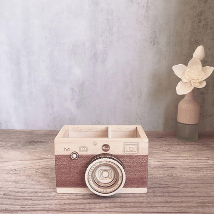 Vintage Wooden Camera Pen Holder Handmade Retro Gift Box Graduation Souvenir