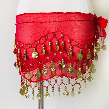 1X 3Rows Belly Dance Dancing Hip Scarf Belt Chain Skirt Golden Tone 98 Coin Bead - Aimall