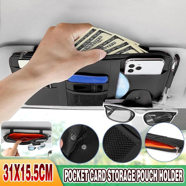 Car Sun Visor Organizer Pocket Card Storage Pouch Holder with Zipper Net Black - Aimall