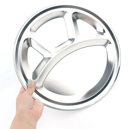 4pcs Stainless Steel Round Dinner Plates 4 Compartment Food Serving Trays Set