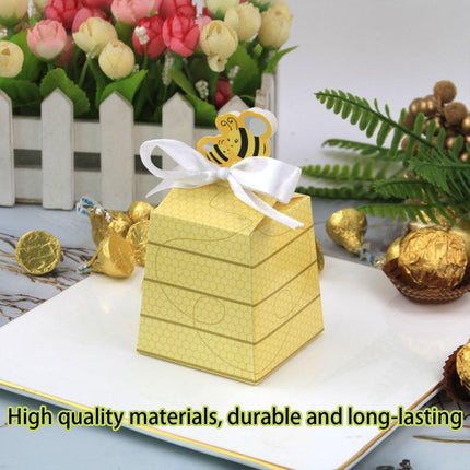 50PCS Bee Party Candy Box Chocolate Box with Ribbon Yellow Gift Boxes