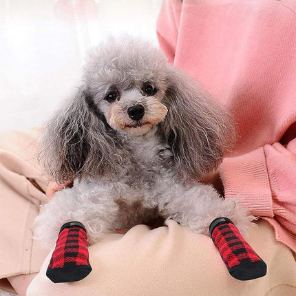 4pcs Christmas Pet Dog Socks Anti-Slip Warm Knit Socks for Small Medium Dog Cat