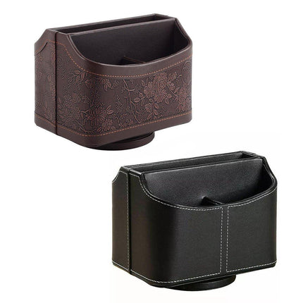 Leather Remote Control Holder 360 Degree Spinning Desk TV Remote Table Organizer