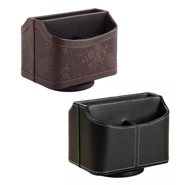 Leather Remote Control Holder 360 Degree Spinning Desk TV Remote Table Organizer