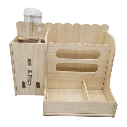 Wooden Feeder Stand Rabbit Guinea Chinchilla Food Basin Multi-Function Kettle