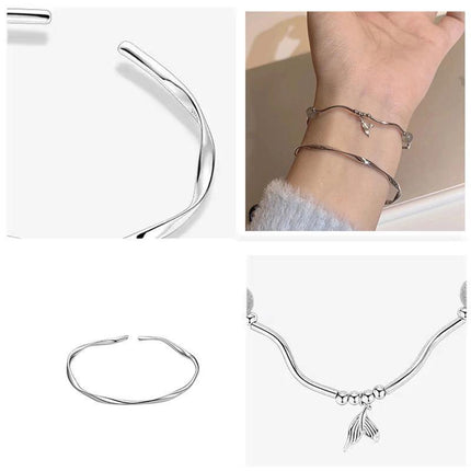 Women Fishtail Bracelet Chain Twisted Cuff Bracelet Bangle Adjustable Bracelets - Aimall