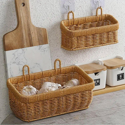 Wall-Mounted Rattan Style Hanging Storage Basket Kitchen Vegetable Fruit Basket