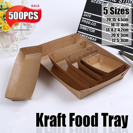 500PCS Kraft Cardboard Food Disposable Tray Brown Party Chips Takeaway Container Aimall