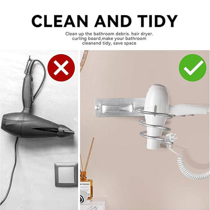 Wall Mounted Hair Dryer Holder Bathroom Storage Rack Curling Iron Organizer