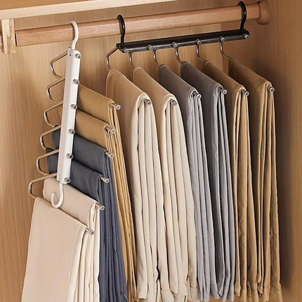 Stainless Steel Multi-Layer Pants Rack Folding Telescopic Anti-Slip Clothes Rack