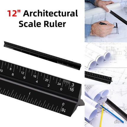 Aluminum Alloy Black Triangular Ruler Imperial Laser Engraved Architect Tool