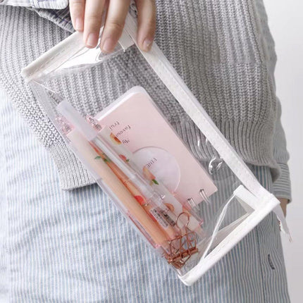 2PCS Transparent Zipper Pencil Case Cosmetic Pouch Pen Storage Bag for Girls