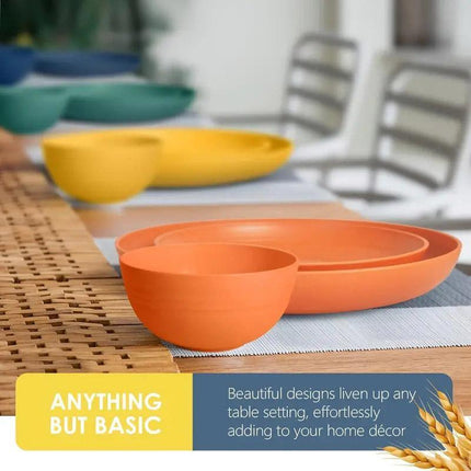 16Pcs Wheat Straw Dinnerware Serving Set Unbreakable Tableware Plates Microwave