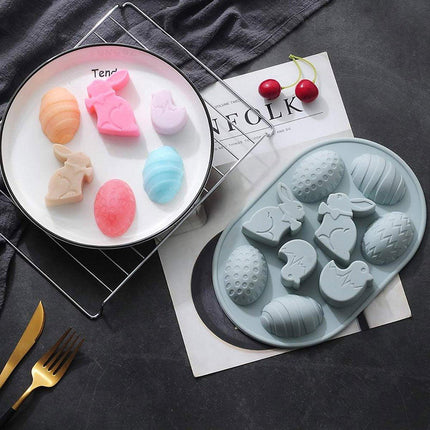 2PCS Easter Rabbit Egg Silicone Molds DIY Baking Mold for Cake Chocolate Decor