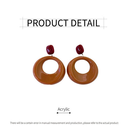 Vintage Caramel Large Circle Dangle Earrings Women Girls Retro Boho Fashion