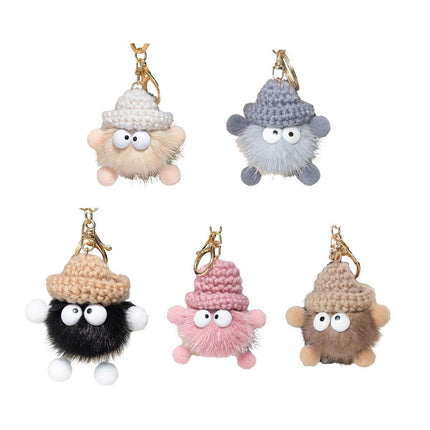 Cartoon Animal Plush Small Coal Ball Backpack Pendants Keychain Doll Keyring Car - Aimall