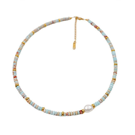 Vintage Ocean Style Blue Beaded Necklace Artsy Resort Fashion Jewelry