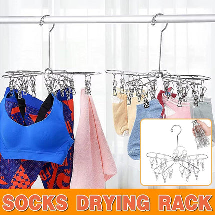 20 Clips Stainless Steel Sock Drying Rack Home Laundry Clothes Clip Hanger