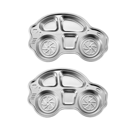 2pcs Cartoon Car Compartment Plate Stainless Steel Divided Food Tray with Sections