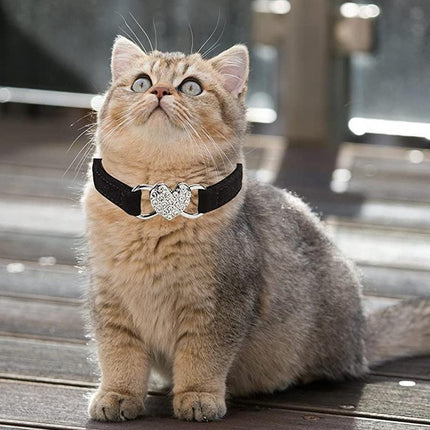 Cat Collar Suede Kitten Pet safety elastic Adjustable Bell Heart Bling Pink blue - Aimall